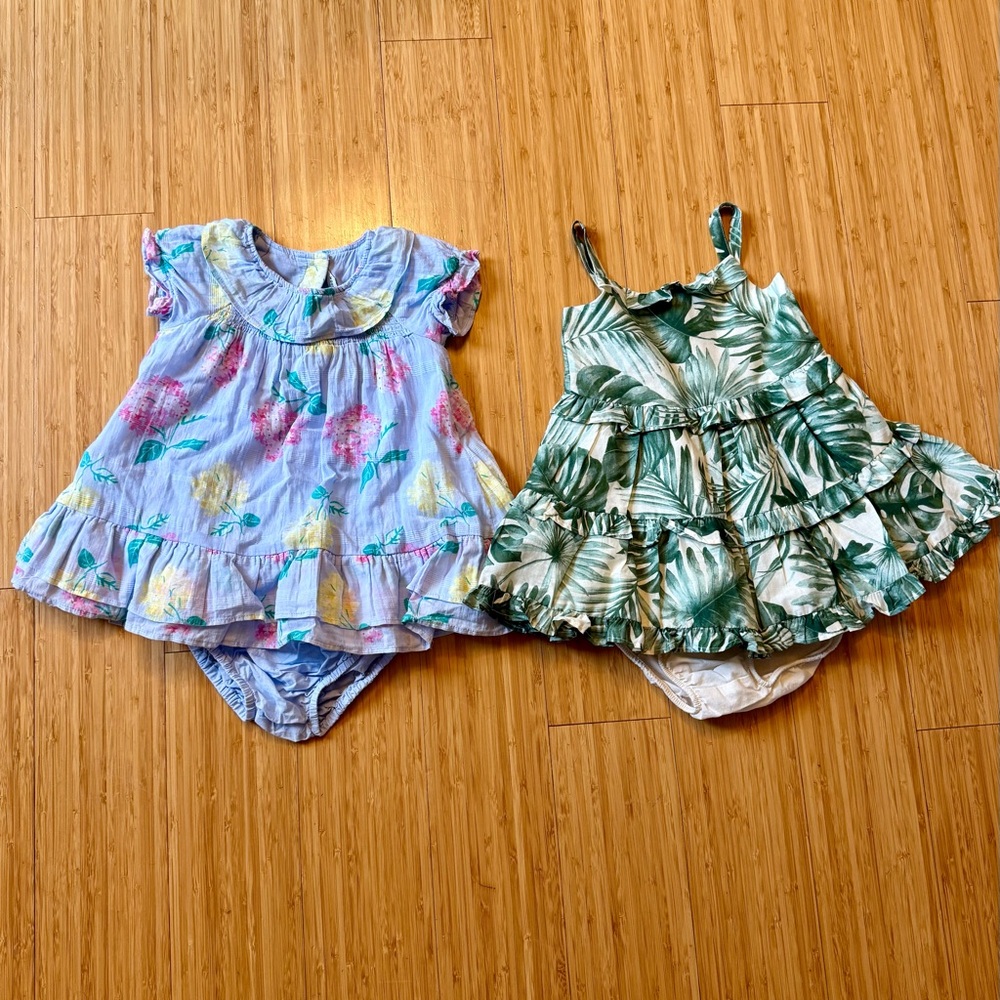 Janie and Jack Floral & Palm Print Twin Pack - Blue & Green